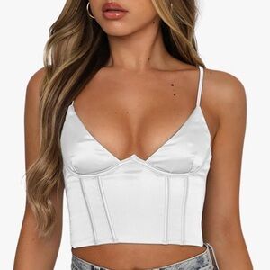 White Fox Boutique White Satin Crop Top